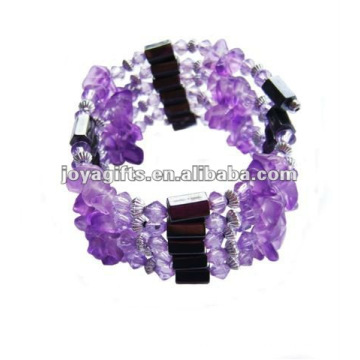 Magnetic Purple Glass Chip Beaded wrap Bracelets & Necklace 36"